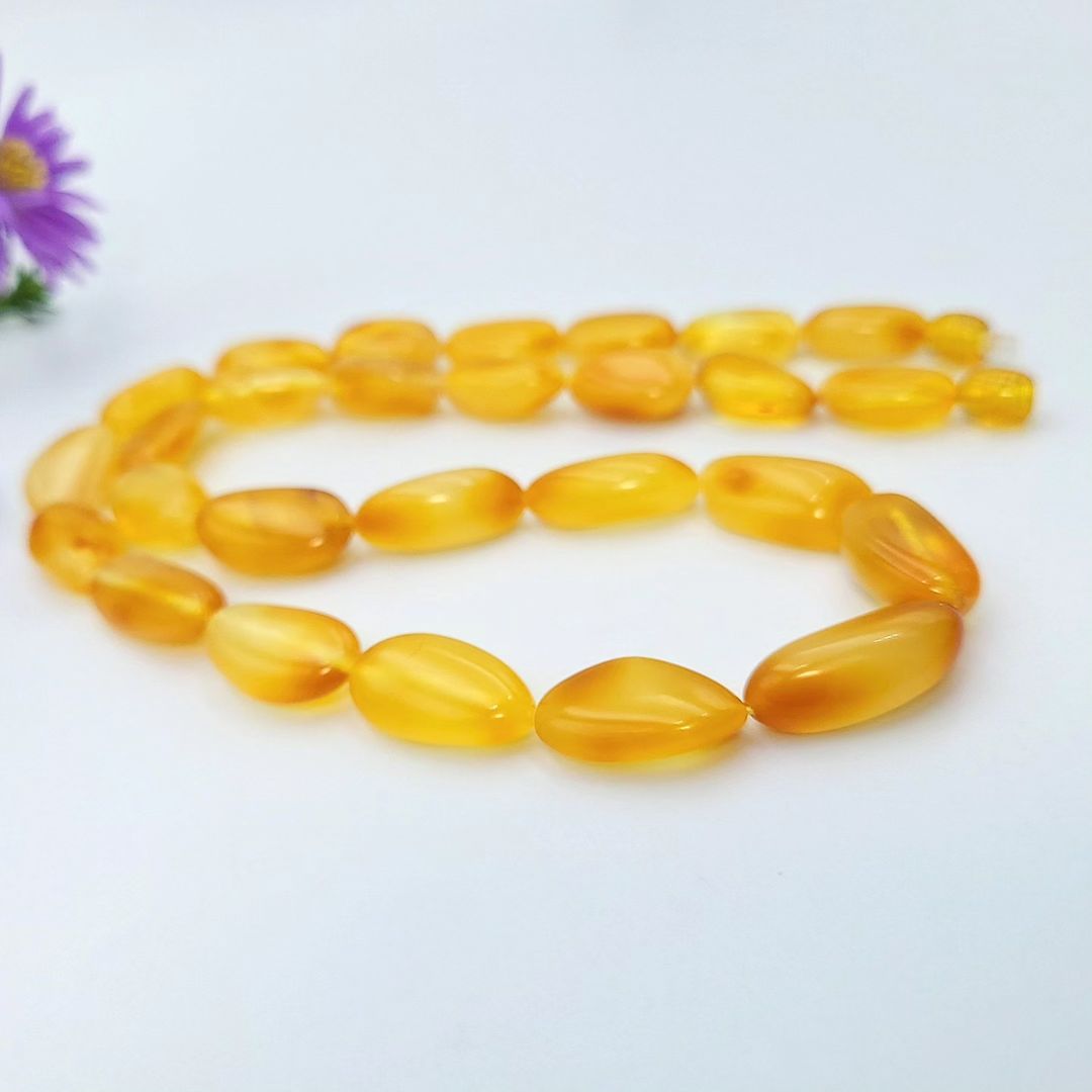 Amber Necklace Oval Beads Yellow Caramel Colour