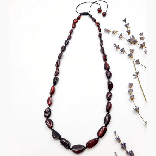 Amber Necklace Reddish Brown Adjustable Sliding Knot