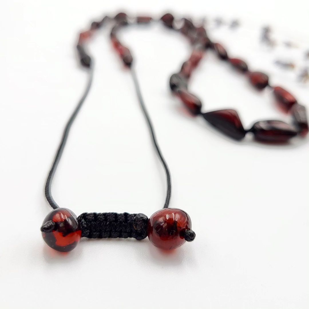 Amber Necklace Reddish Brown Adjustable Sliding Knot