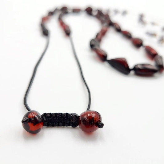 Amber Necklace Reddish Brown Adjustable Sliding Knot