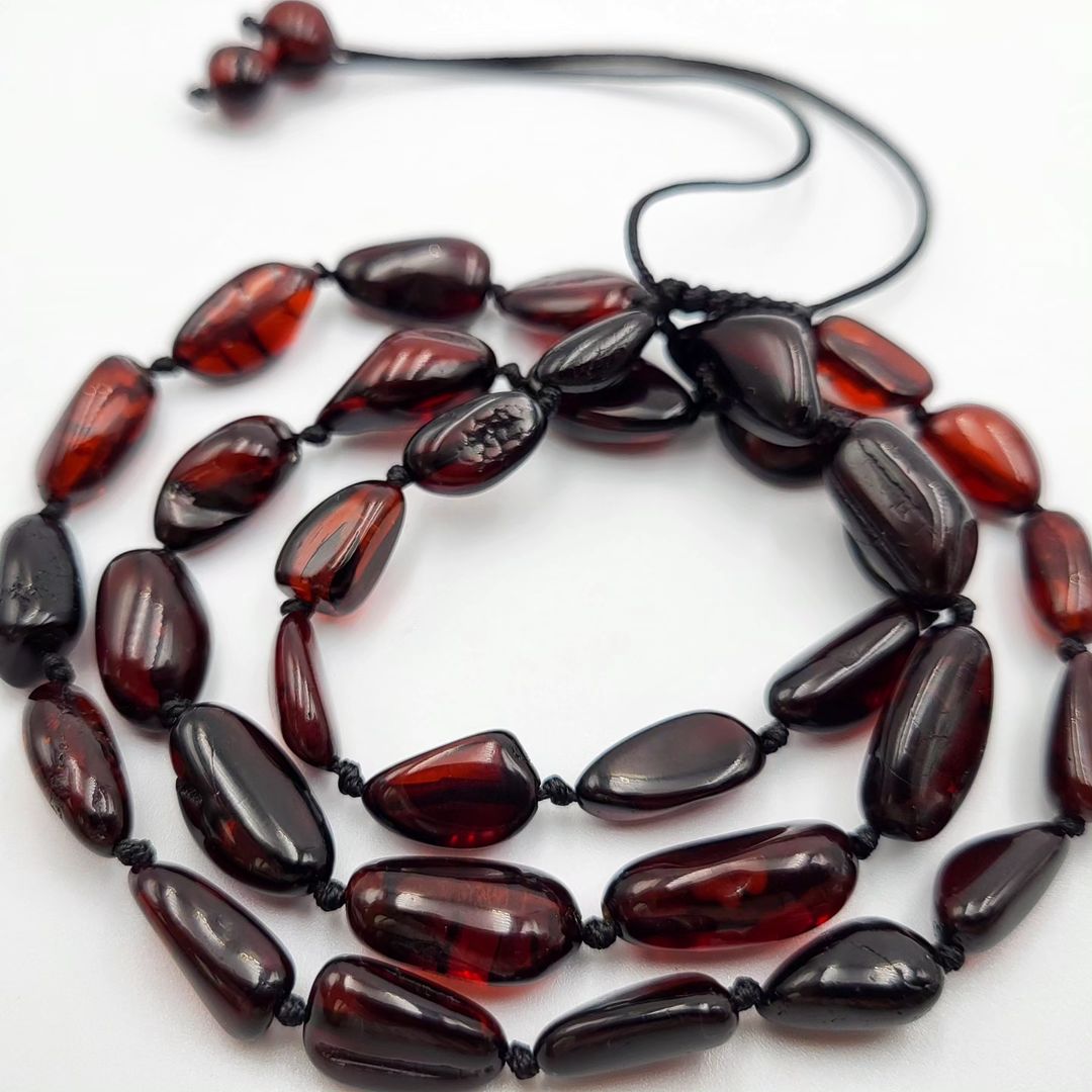 Amber Necklace Reddish Brown Adjustable Sliding Knot