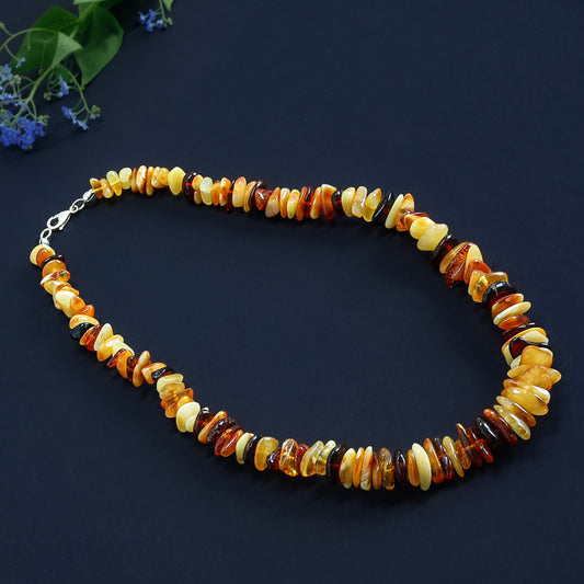 Genuine Raw Baltic Amber Chip Necklace for Adults | Multi-Color Nuggets | Choose Silver or Plastic Clasp | Tetibel