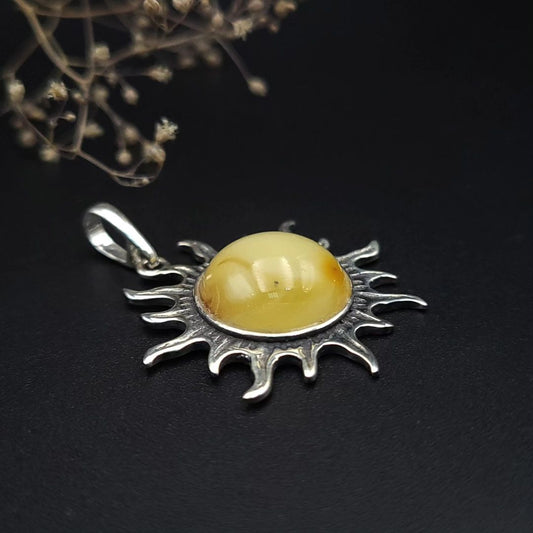 Amber Silver Sun Pendant