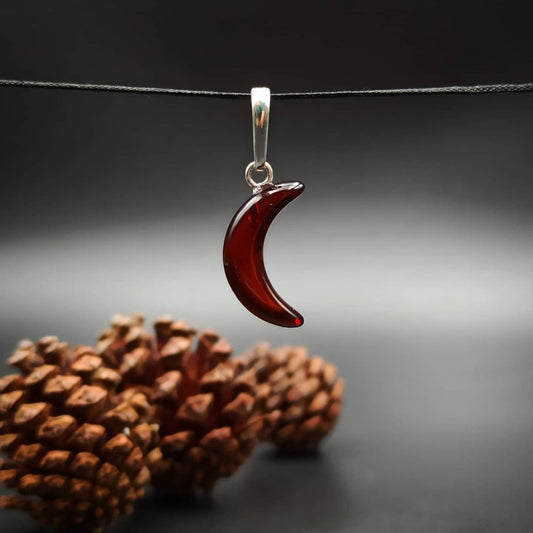 Amber Silver Moon Pendant
