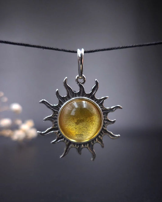 Amber Silver Sun Pendant
