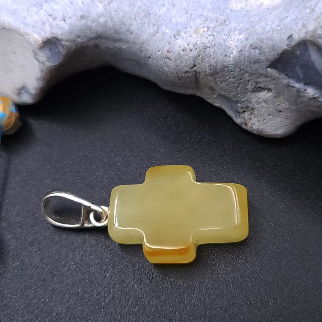 Amber Silver Cross Pendant