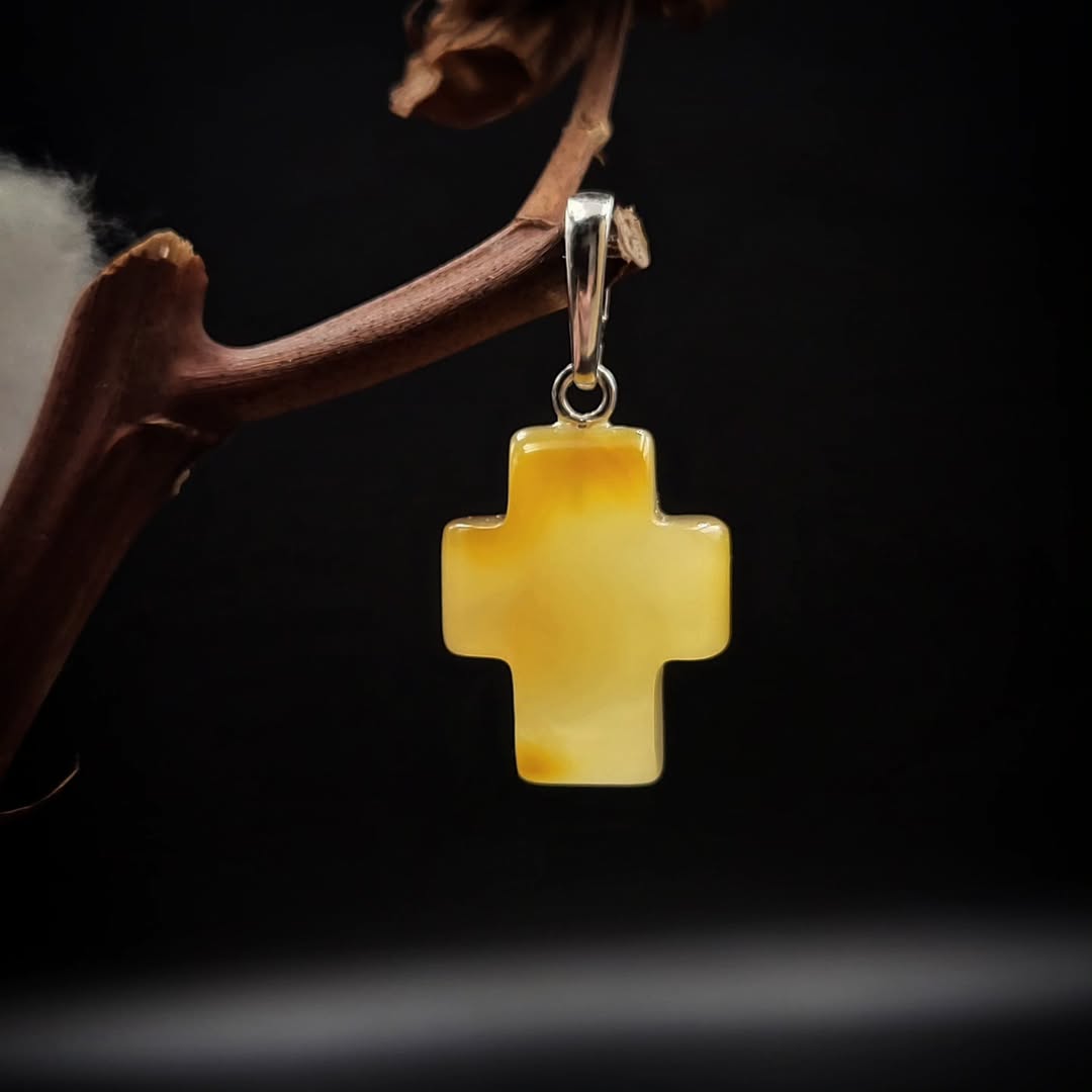 Amber Silver Cross Pendant
