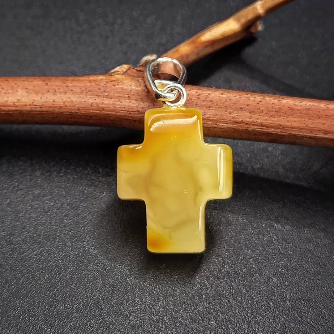 Amber Silver Cross Pendant
