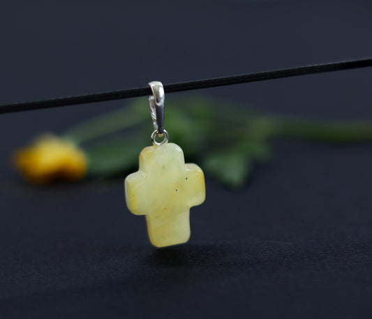 Amber Silver Cross Pendant
