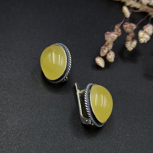 Vintage Amber Silver Earrings in Dark Silver