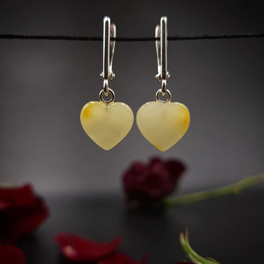 Sweetheart Amber Drop Earrings in Sterling Silver | Matt Color