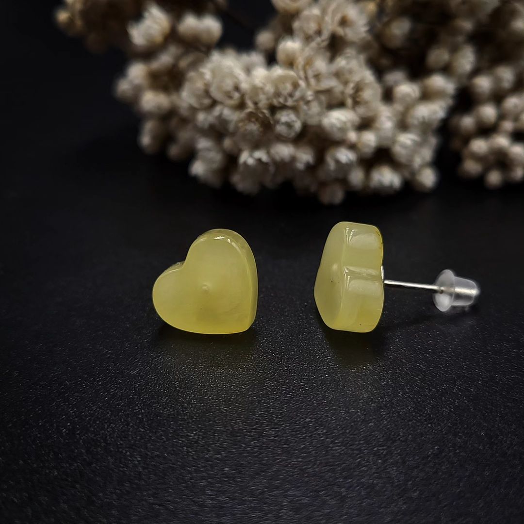 Heart Amber Silver Earrings