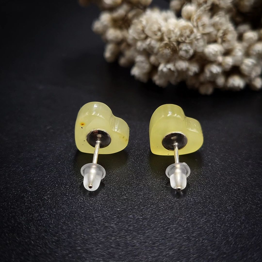 Heart Amber Silver Earrings
