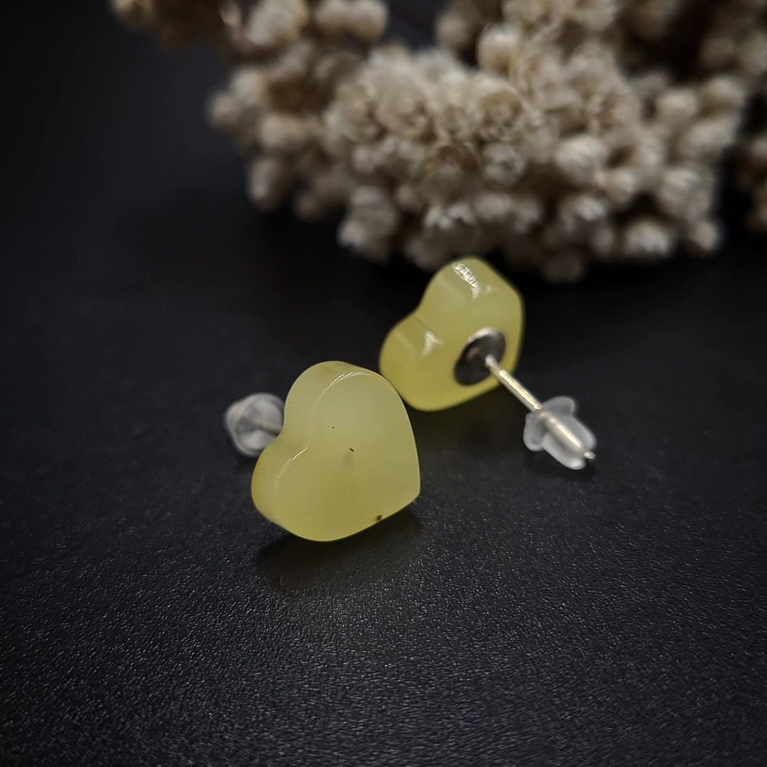 Heart Amber Silver Earrings