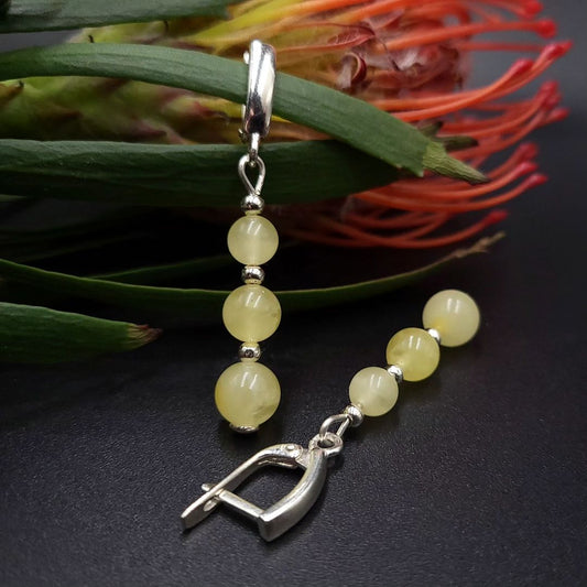 Amber Silver 3 Beads Earrings