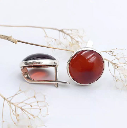 Amber Silver Round Earrings