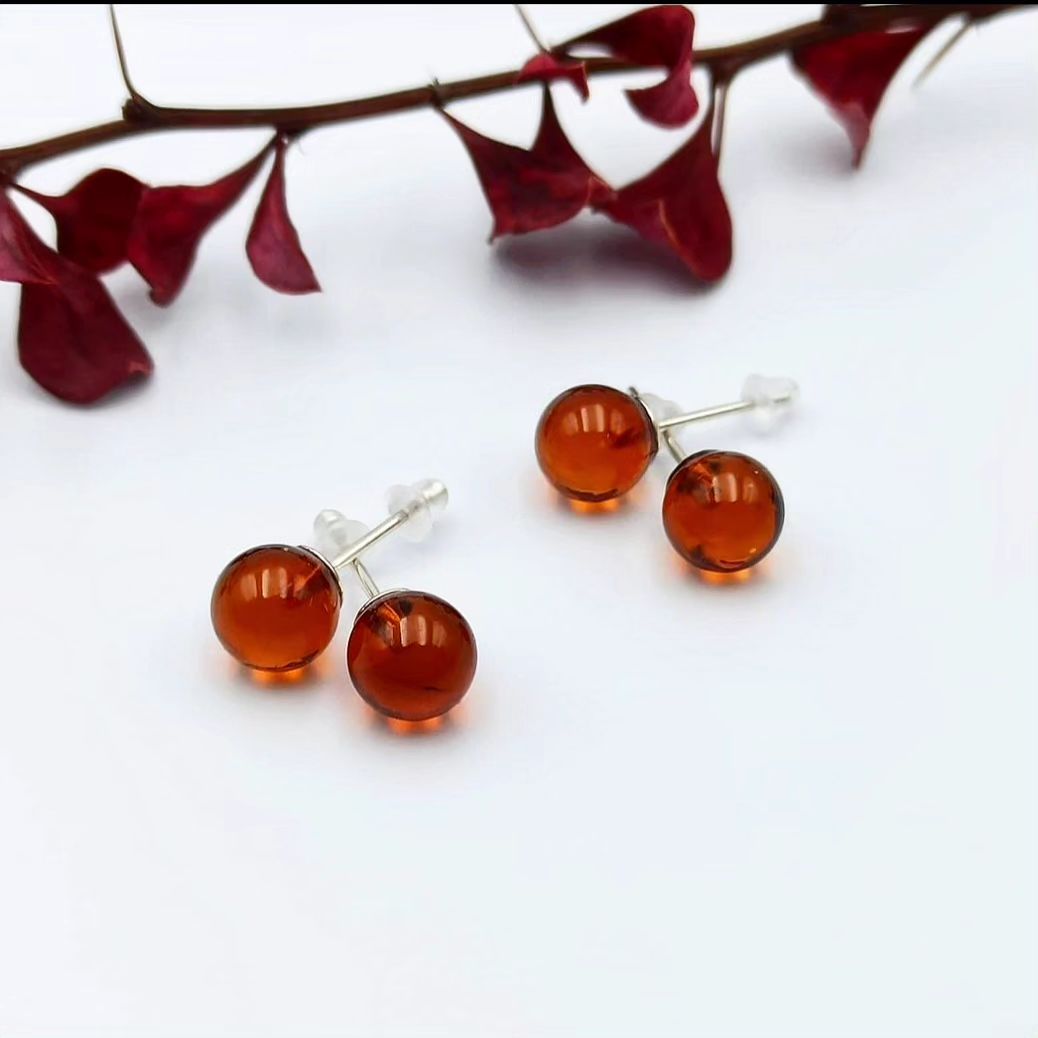 Amber Silver Stud Earrings