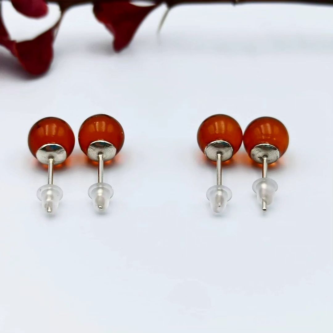 Amber Silver Stud Earrings