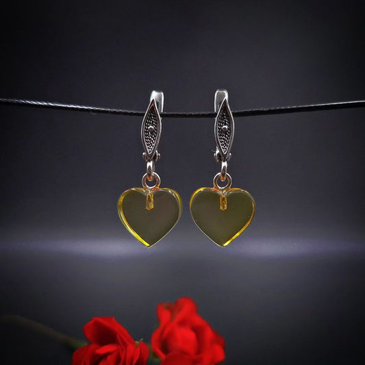 Sweetheart Amber Drop Earrings in Sterling Silver | Translucent Color