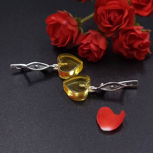 Sweetheart Amber Drop Earrings in Sterling Silver | Translucent Color