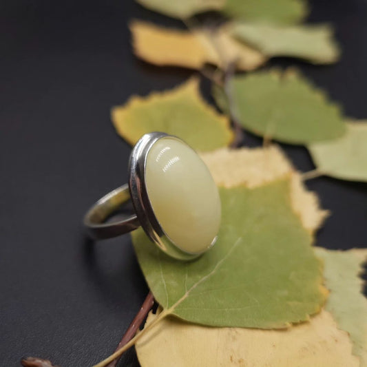 Oval Amber Statement Ring in Sterling Silver