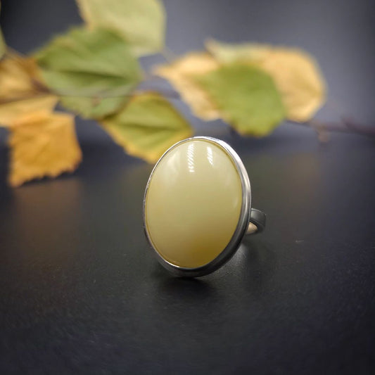 Oval Amber Statement Ring in Sterling Silver