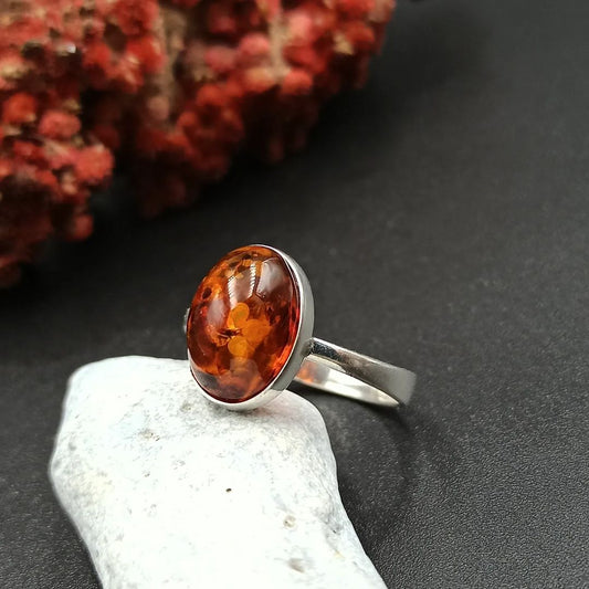 Amber Silver Ring