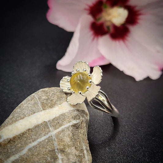 Amber Silver Ring Floral Design