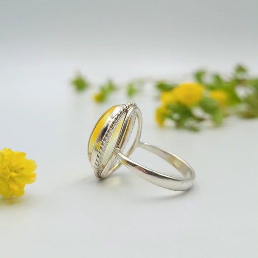 Natural Amber & Sterling Silver Oval Ring