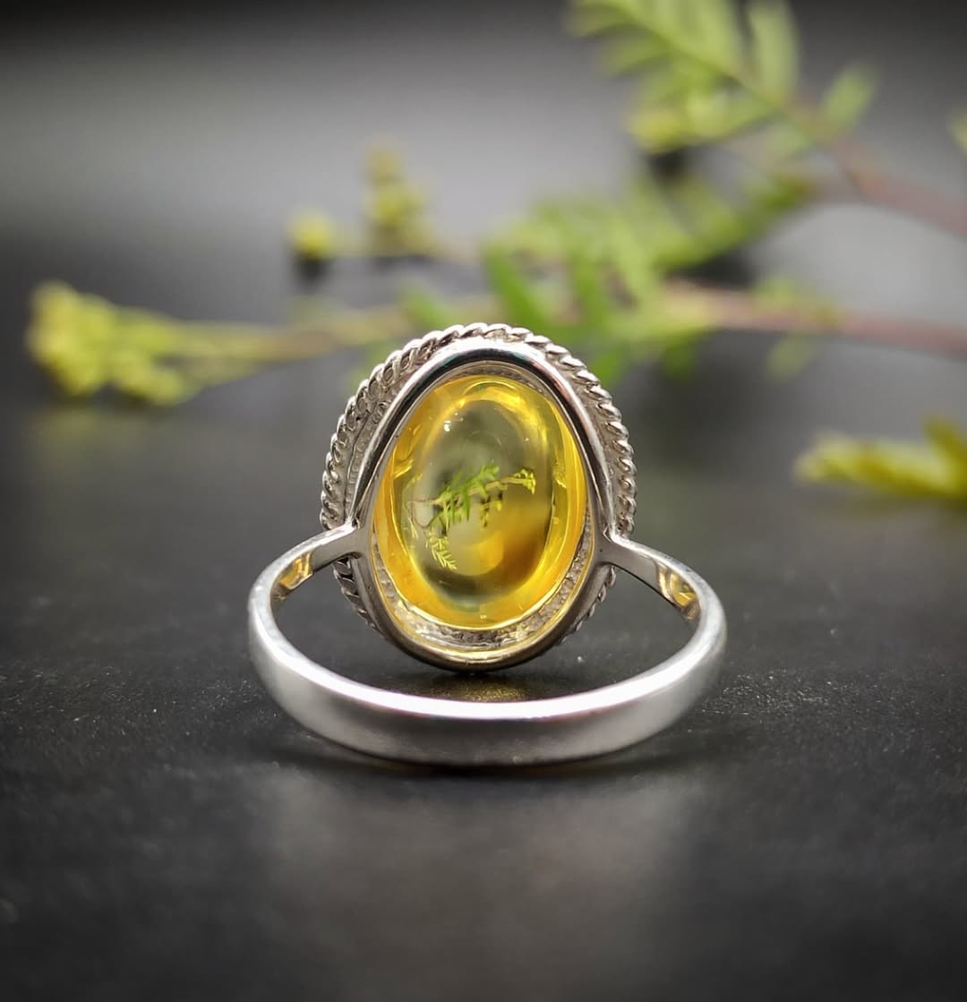 Natural Amber  Sterling Silver Oval Ring