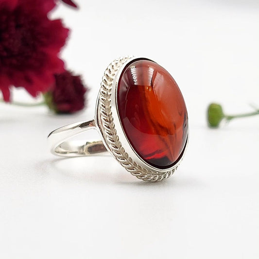 Amber Silver Ring