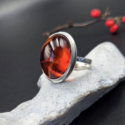 Amber Silver Ring