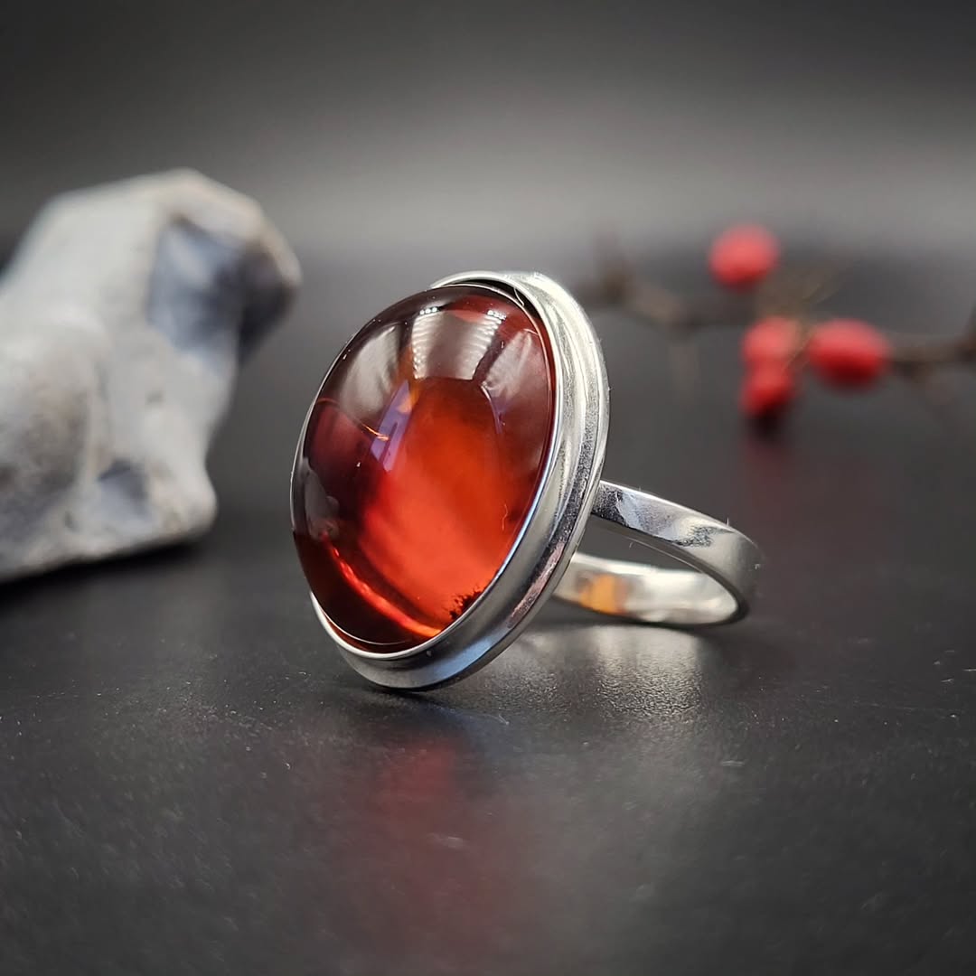 Amber Silver Ring