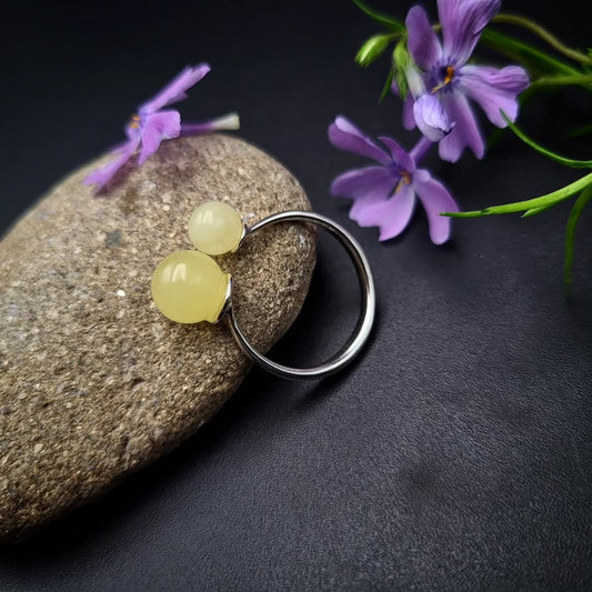Amber Silver 2 Beads Ring