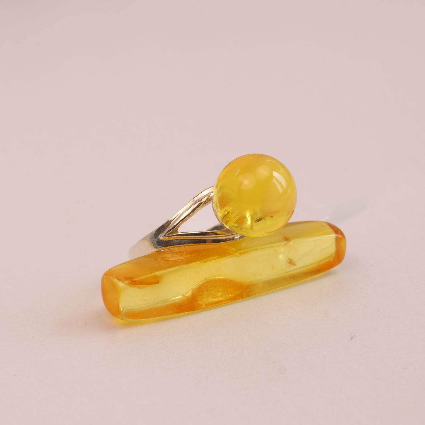 Amber Ring with Ball - Honey Amber & 925 Sterling Silver | Tetibel