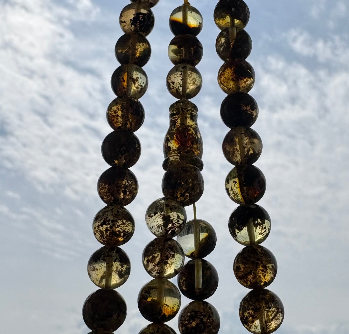 Natural Baltic Amber Tesbih – 72 Round Beads Approx. 10 mm – Galaxy Amber Pattern. Natural Imperfections