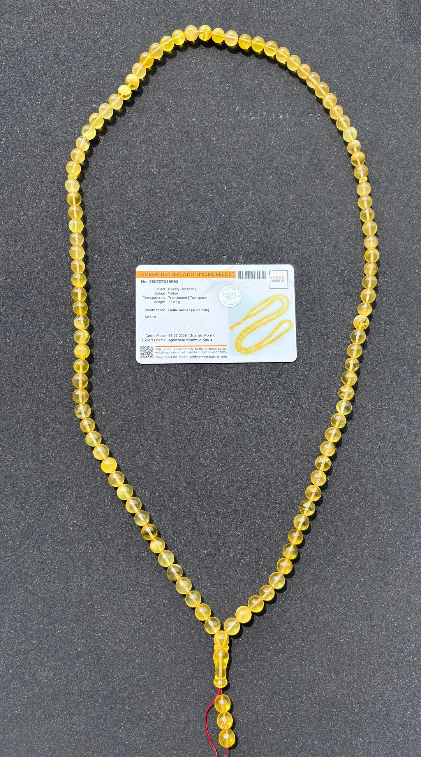 Authentic Baltic amber rosary with certificate of authenticity.