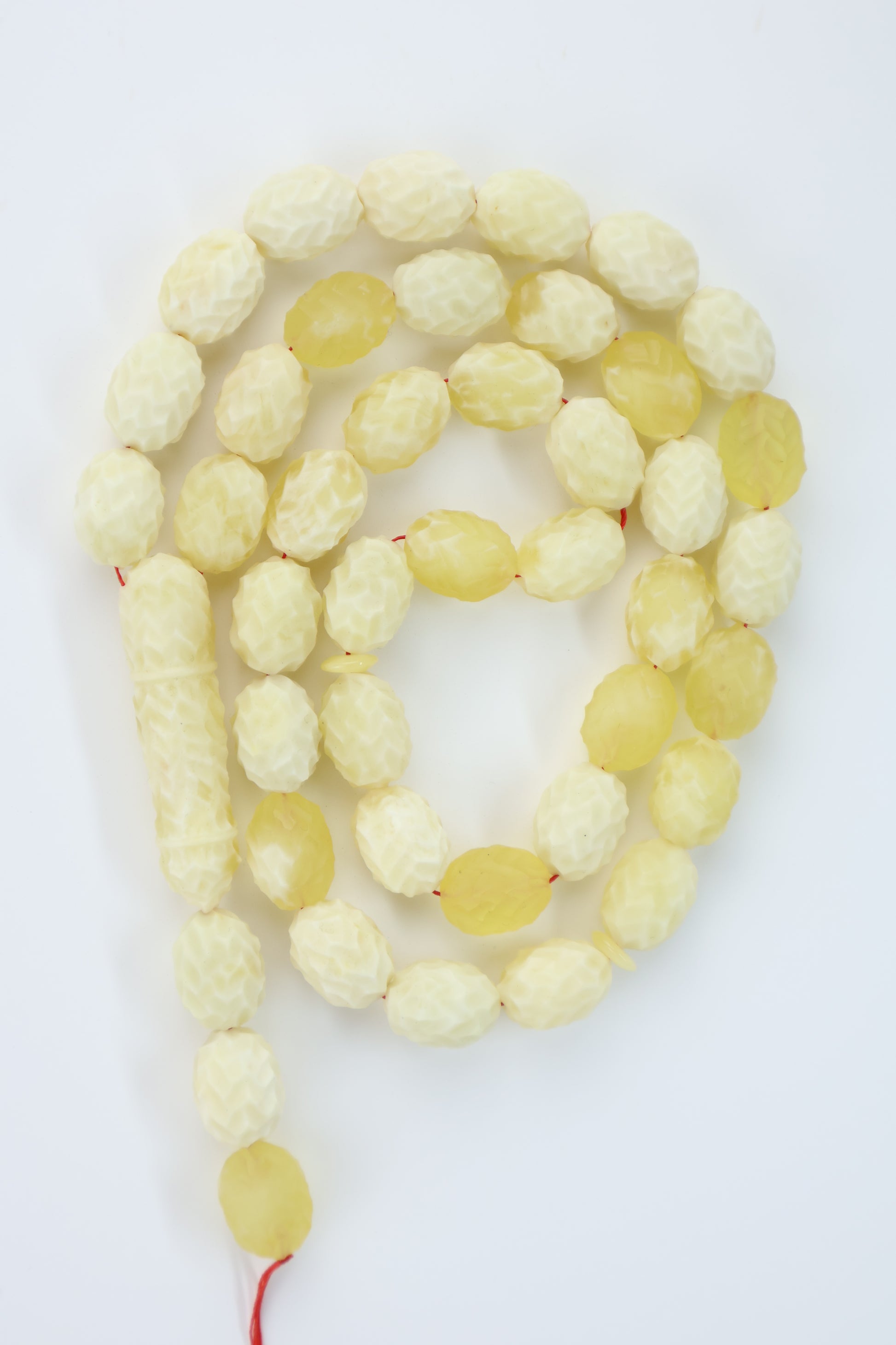 Handmade Pressed Baltic amber carved prayer beads 42 beads 15x11mm 48.80g with lab certificate from Tetibel Amber Jewels