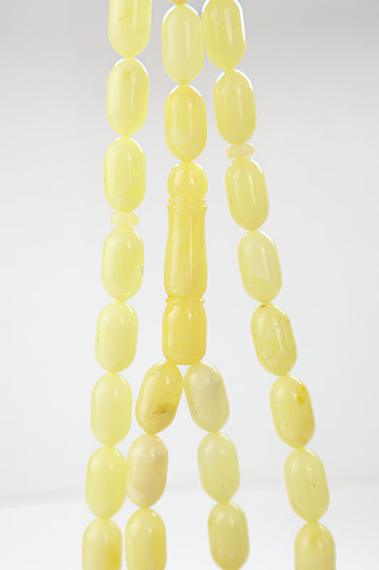 Certified natural Baltic amber rosary with 42 butterscotch yellow succinite beads weighing 38.85g.