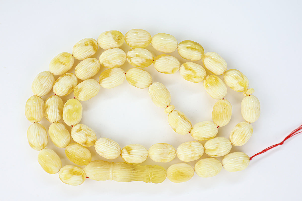 Laboratory certified Baltic amber rosary display with official micro report card No. 260810019365 from Tetibel Amber Jewels.