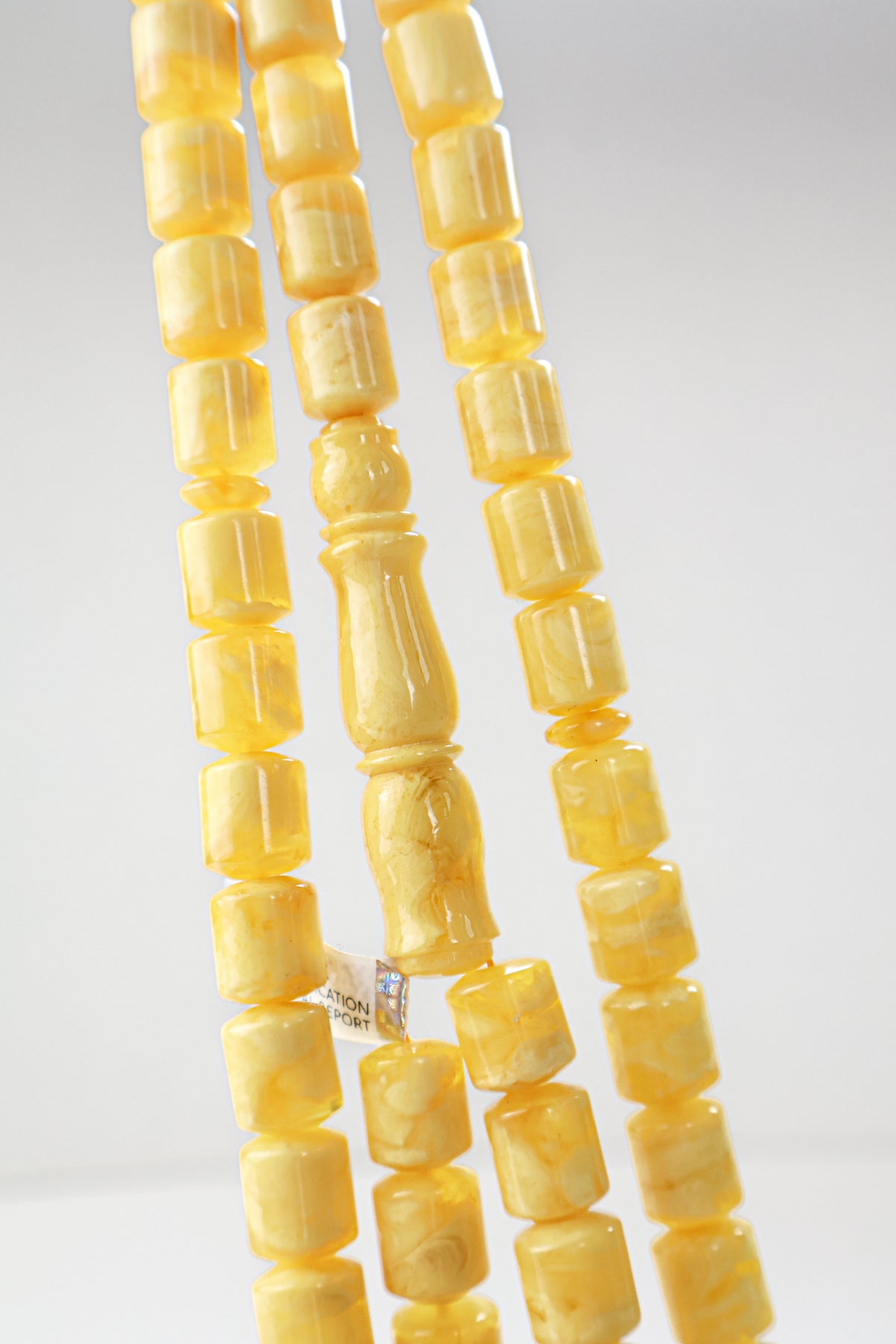 Certified Pressed Yellow Baltic Amber Rosary (Mesbah) | 49 Cylinder Beads (11.8x10mm)