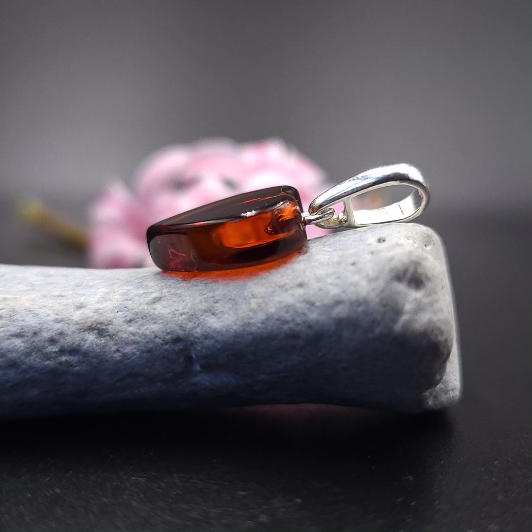 Genuine Baltic amber heart necklace with deep red tone