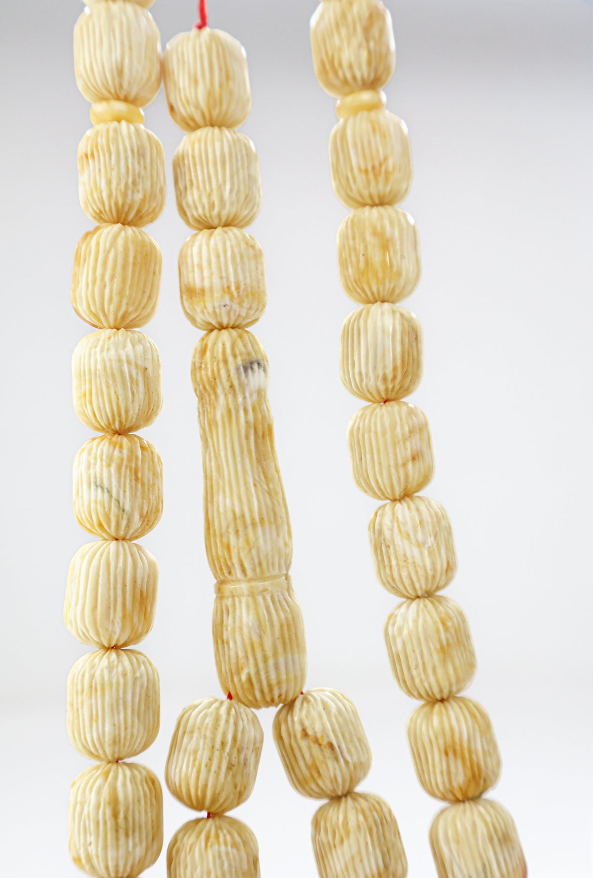 42.63g Baltic amber prayer beads (misbaha) with hand-carved ridges certified by Amber Experts Laboratory in Gdansk, Poland.