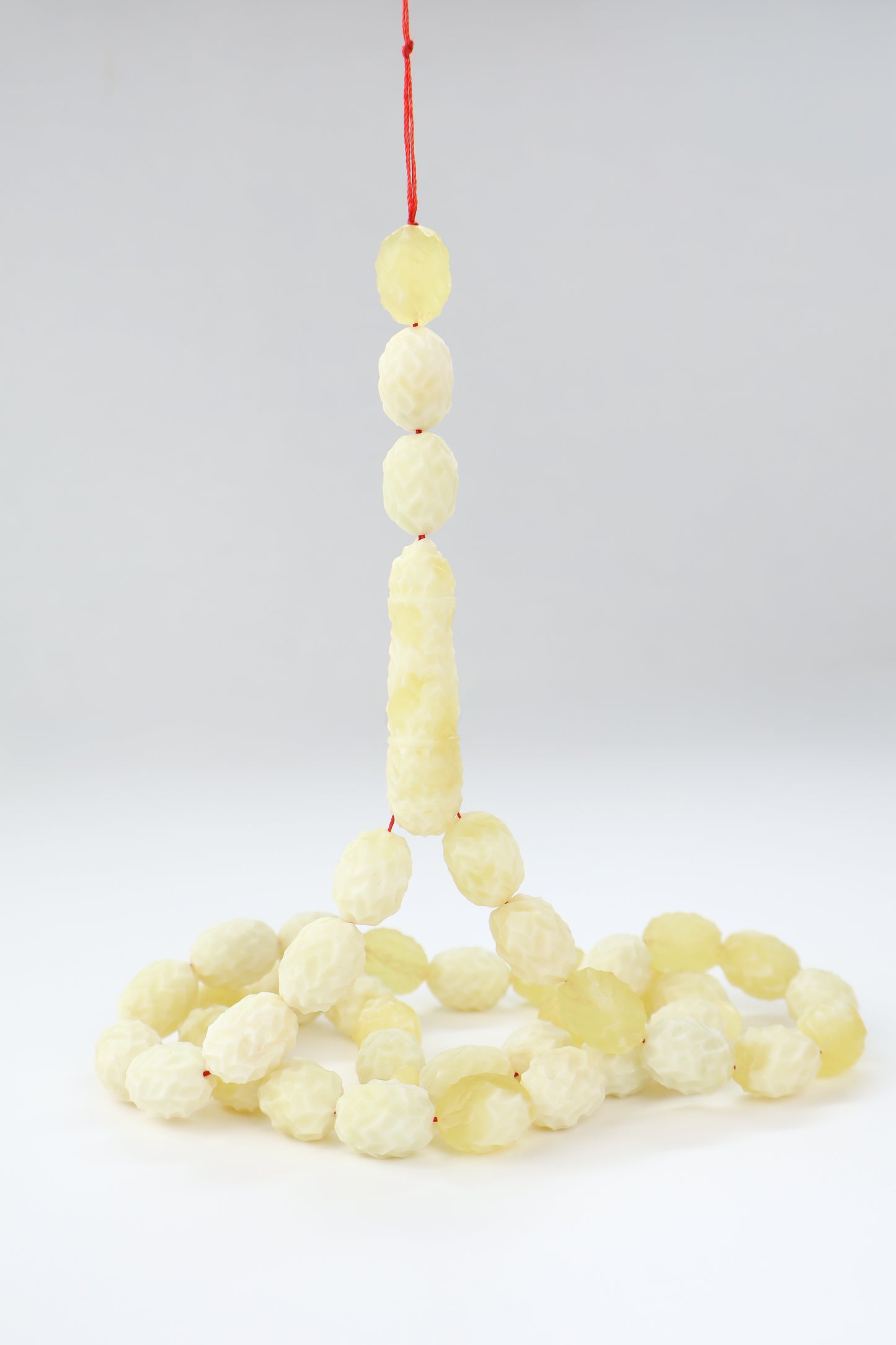 Pressed Baltic amber carved prayer beads 42 beads 15x11mm 48.80g with lab certificate from Tetibel Amber Jewels