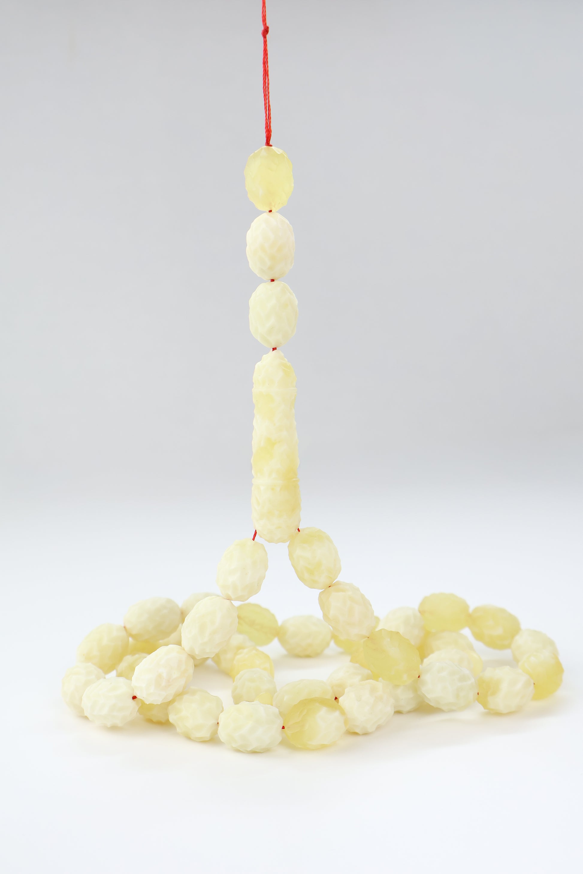Pressed Baltic amber carved prayer beads 42 beads 15x11mm 48.80g with lab certificate from Tetibel Amber Jewels