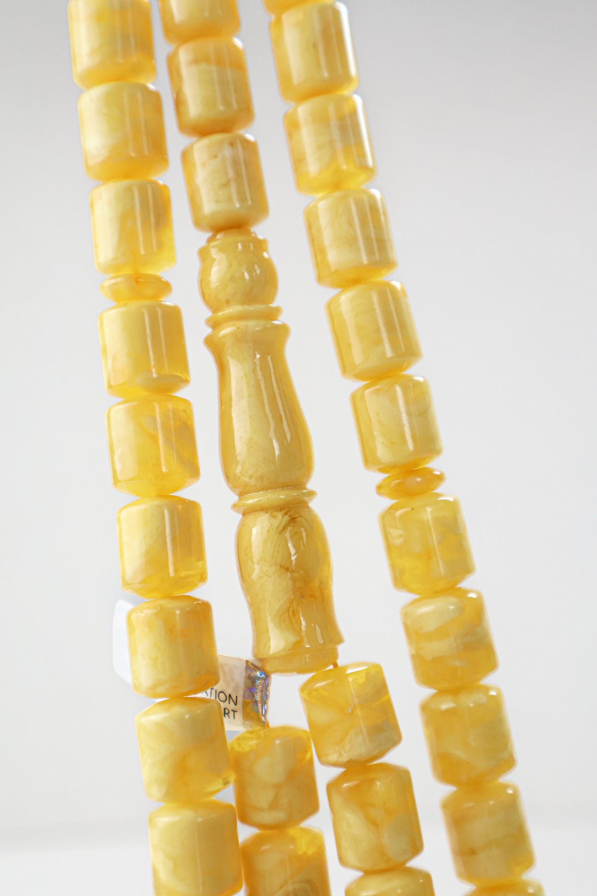 Certified Pressed Yellow Baltic Amber Rosary (Mesbah) | 49 Cylinder Beads (11.8x10mm)