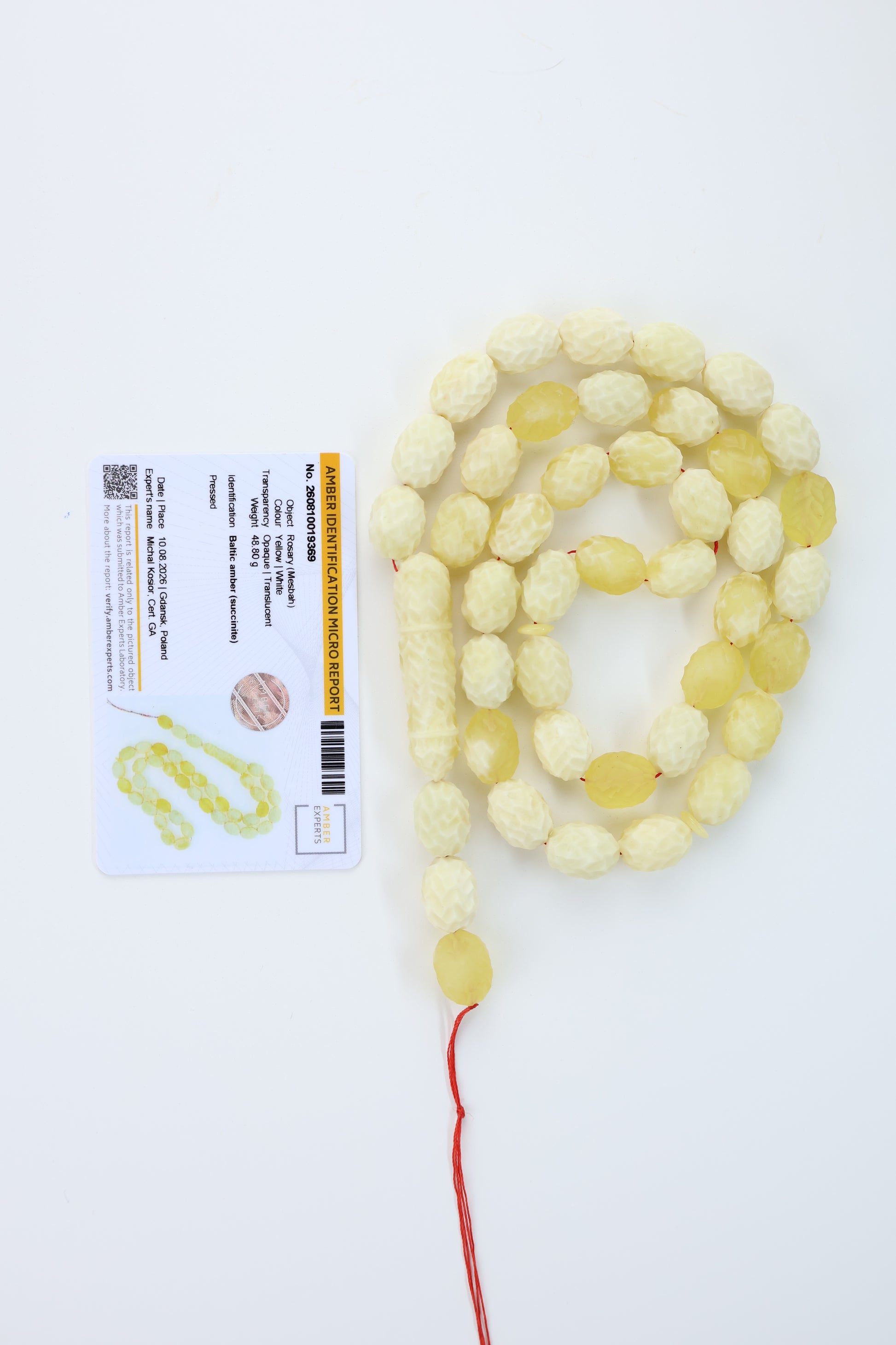 Pressed Baltic amber  hand carved prayer beads 42 beads 15x11mm 48.80g with lab certificate from Tetibel Amber Jewels