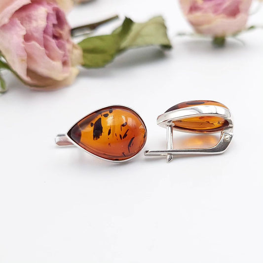 Tetibel Bernstein Ohrhänger 925 Silber mit natürlichem Cognac-Bernstein