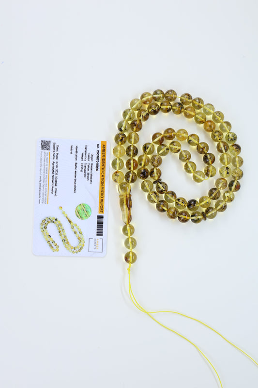 Certified Baltic Amber Misbaha – 72 Round Beads – Golden Honey Amber Collector Piece