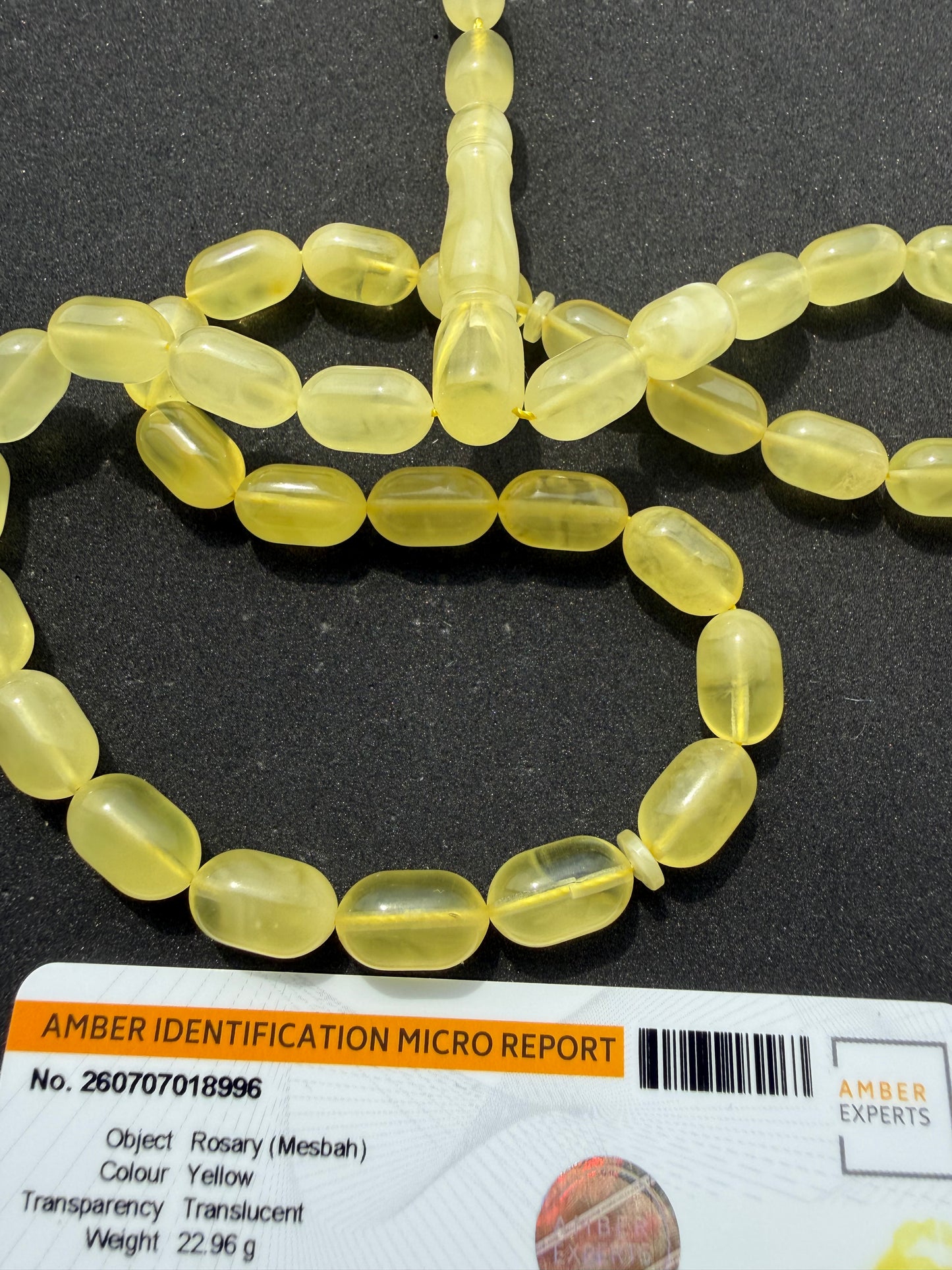 Certified Natural Baltic Amber Misbaha – 36 Olive-Cut Beads – Golden Lemon Amber | Tetibel